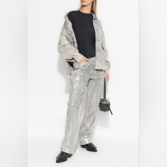 All Saints Pants - All Saints Mia Sparkle Carpenter Jeans Silver/Grey Size 26